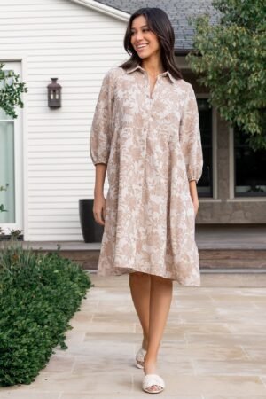 Babydoll Dress | Taupe Print